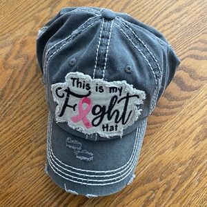 "This Is My Fight Hat" - Distressed Cotton Breast Cancer Awareness Baseball Cap, Navy, Adjustable